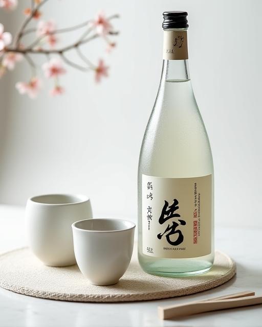 厳選された純米酒のボトルと酒器